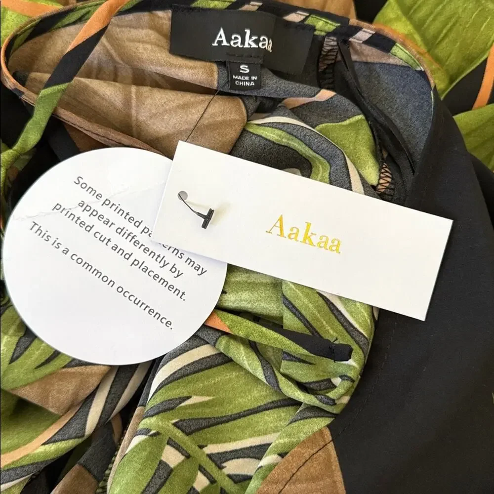 NWT Aakaa Tropical Earthtone Ruffle Cinch Waist Boho Hippie Resort Mini Dress - Picture 4 of 5